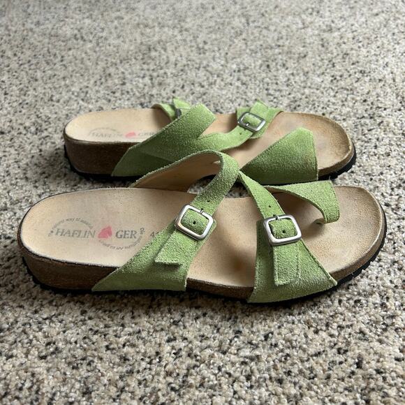 Haflinger Sandals Green Suede Buckle Toe Separator Women's Size 10 EU 41 - Picture 1 of 7